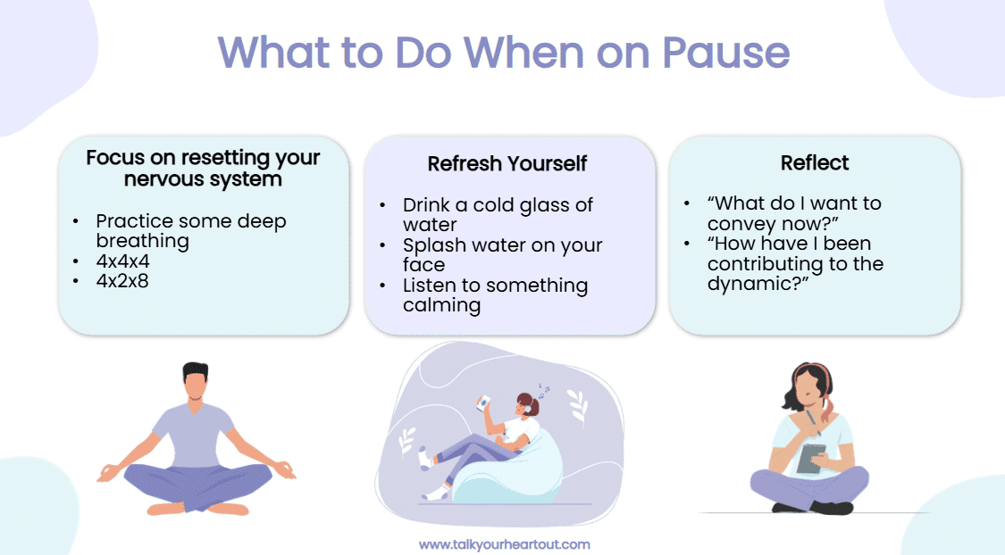 An illustration explaining what to do when pausing during a relationship conflict.