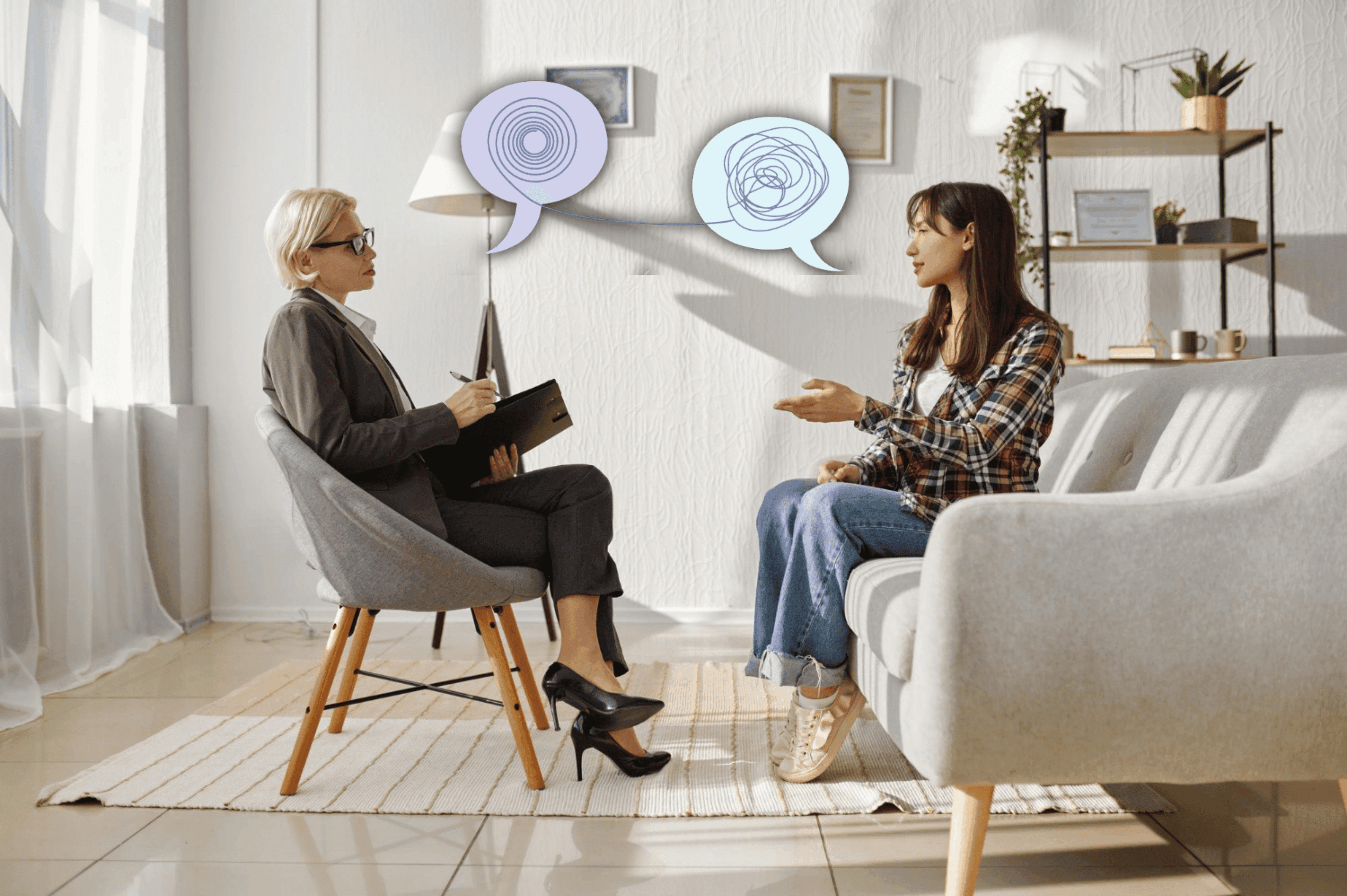 A therapist in Australia talking to a client during therapy session.