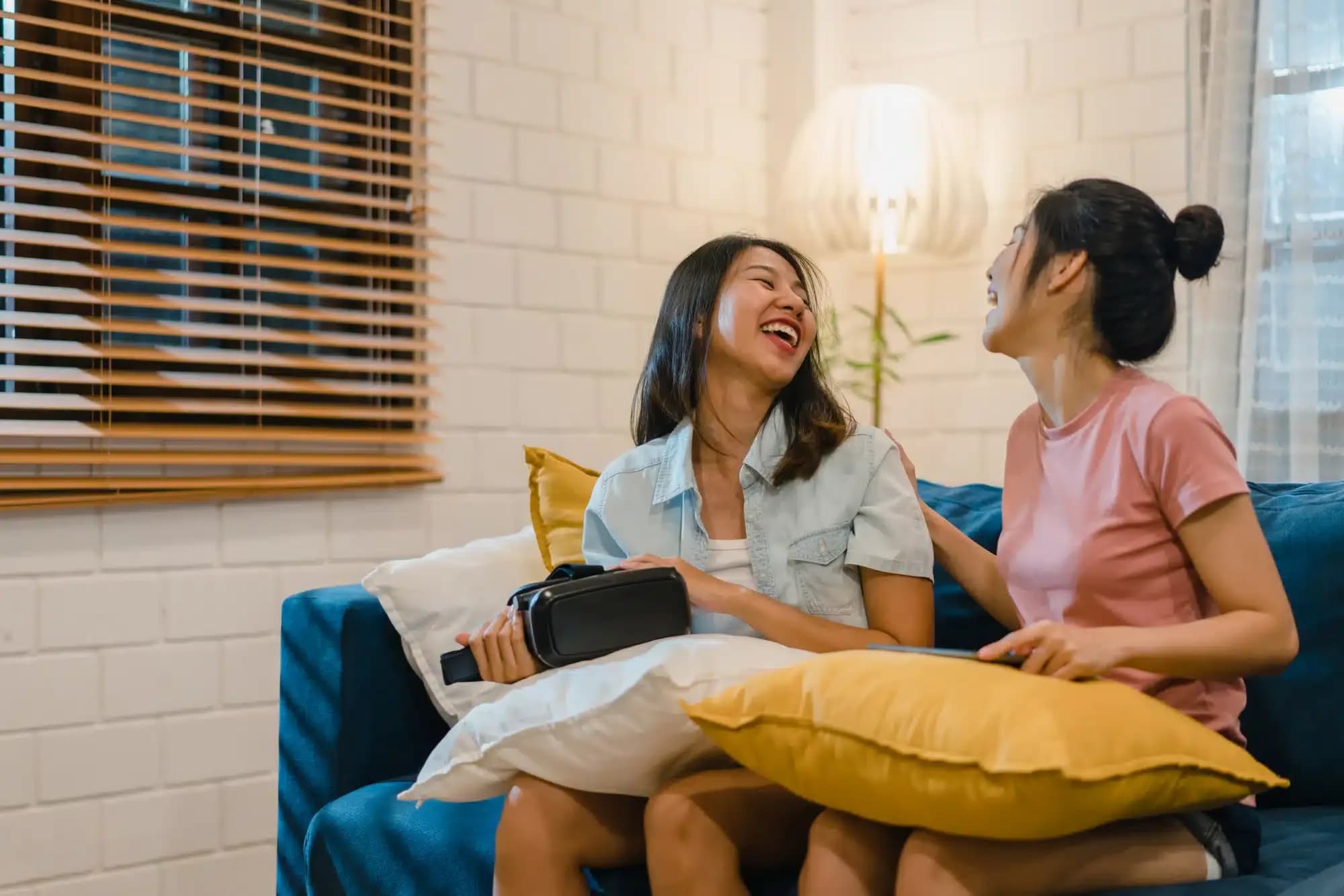 A couple having a joyful moment after a session of pre-marital counselling in Singapore.