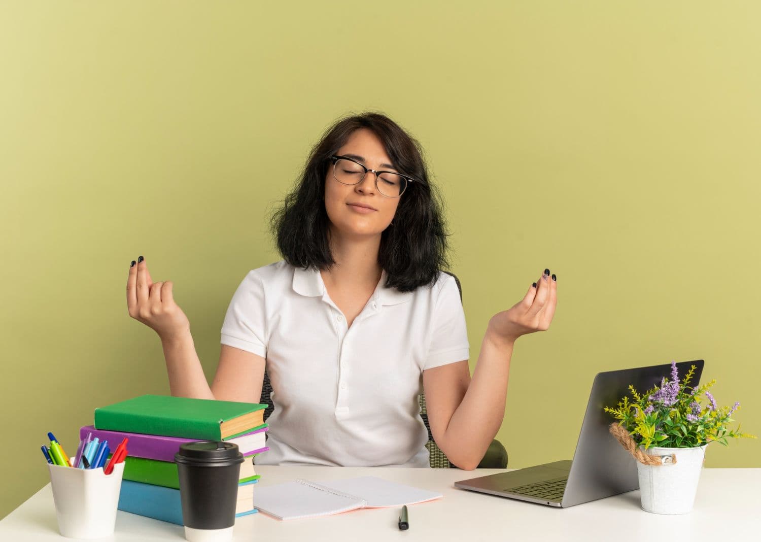 A person practising a grounding exercise they learnt in stress relief counselling.
